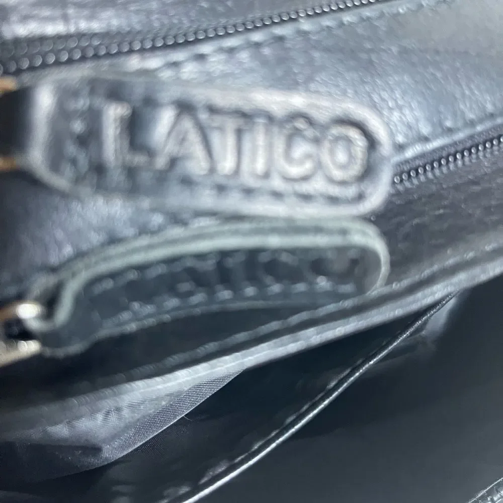 Latico Classic Black Leather Messenger Bag silver tone hardwares.